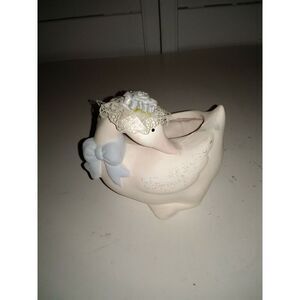 Vintage Duck With Blue Bow Planter Country Duck Planter